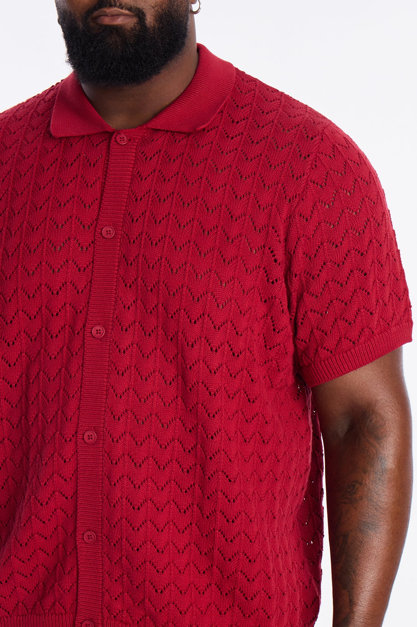 Waterfall Texture Open Knit Shirt - Burgundy