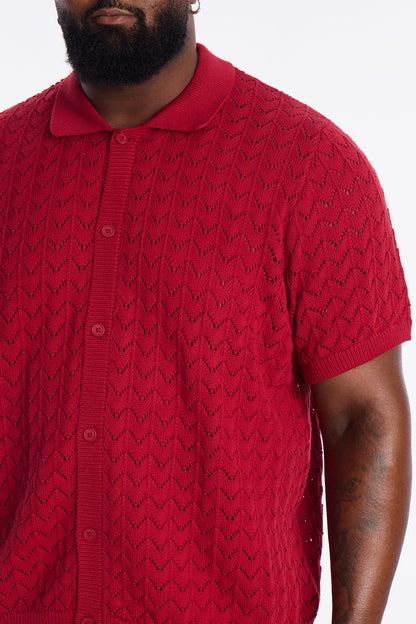 Waterfall Texture Open Knit Shirt - Burgundy