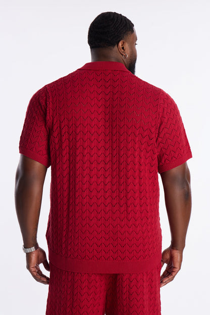 Waterfall Texture Open Knit Shirt - Burgundy