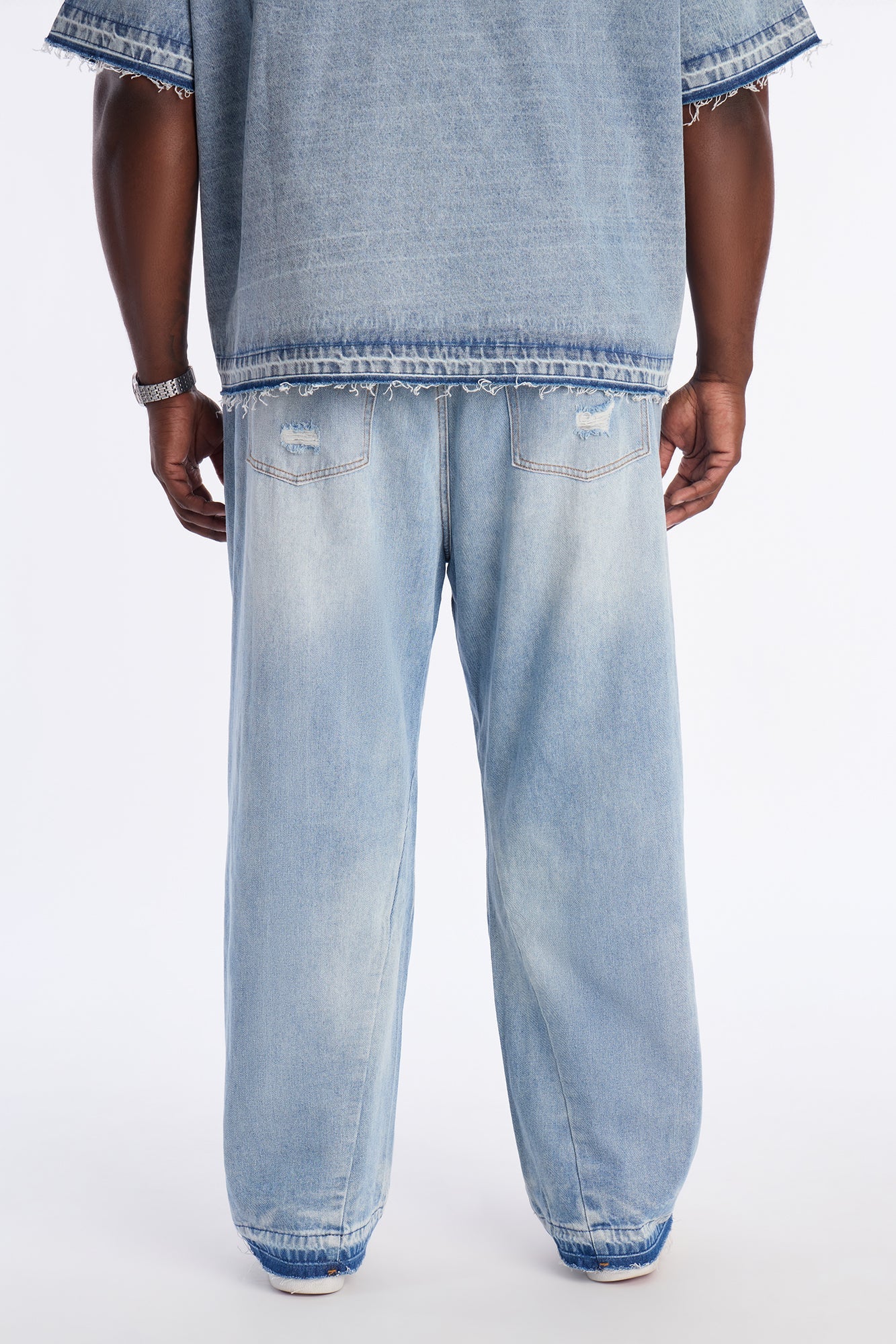 Baggy Coastal Applique Jean - Light Blue Wash