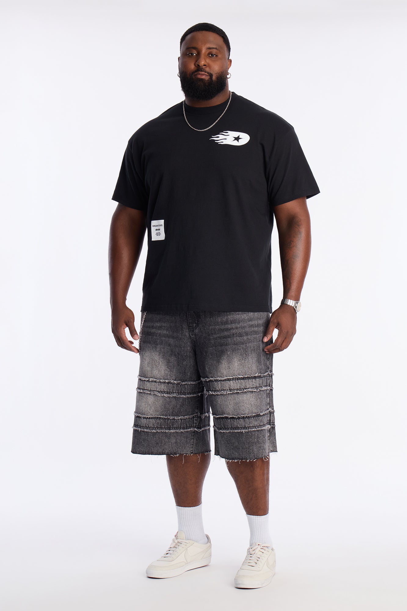 Baggy On My Fray Chain Denim Short - Black Wash