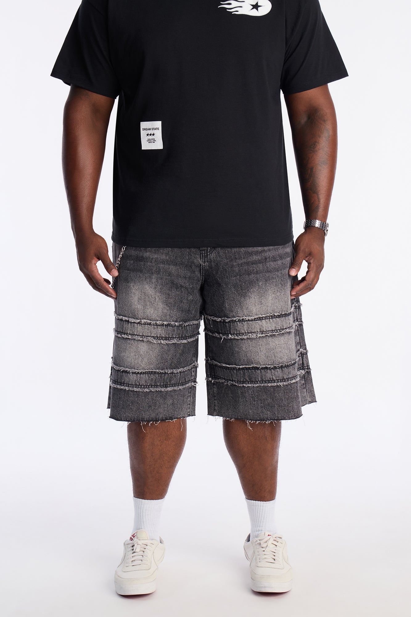 Baggy On My Fray Chain Denim Short - Black Wash