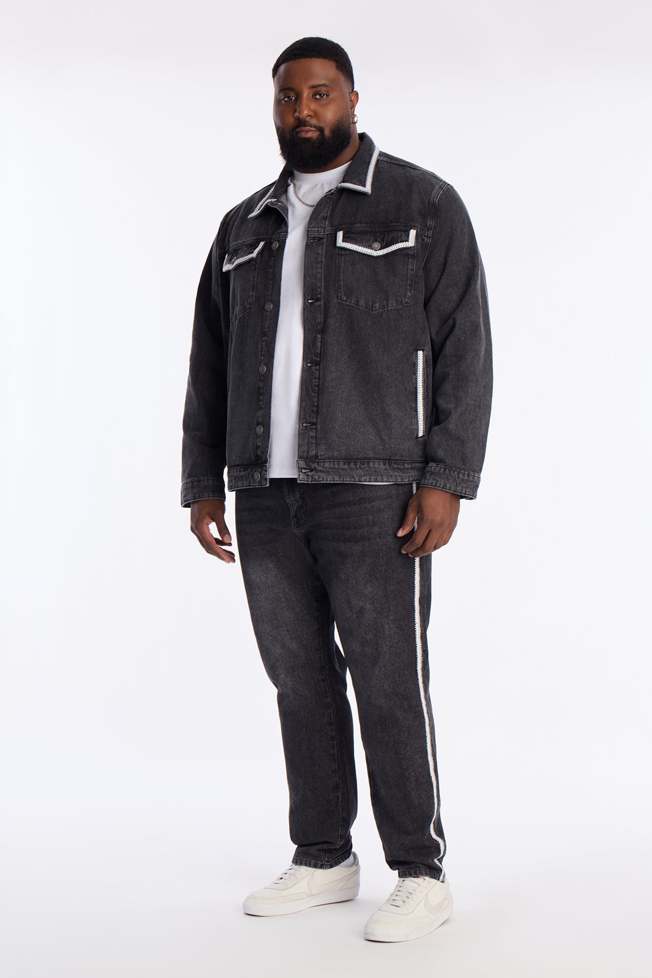 Crochet Denim Trucker Jacket - Black Wash