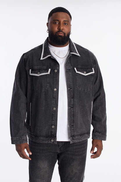 Crochet Denim Trucker Jacket - Black Wash