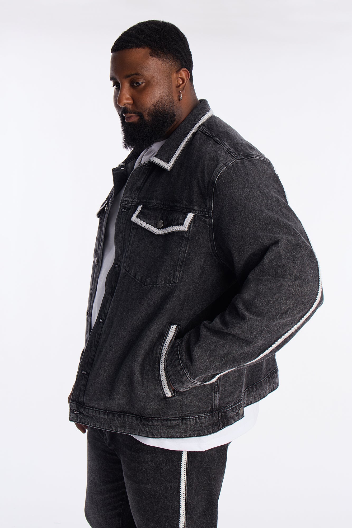 Crochet Denim Trucker Jacket - Black Wash