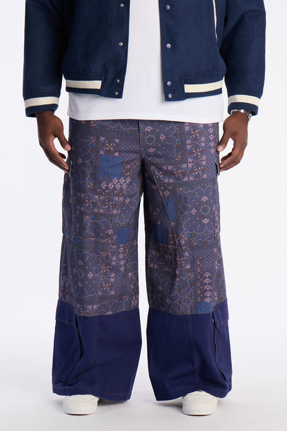 Wide Leg Mixed Worlds Paisley Pant - Navy