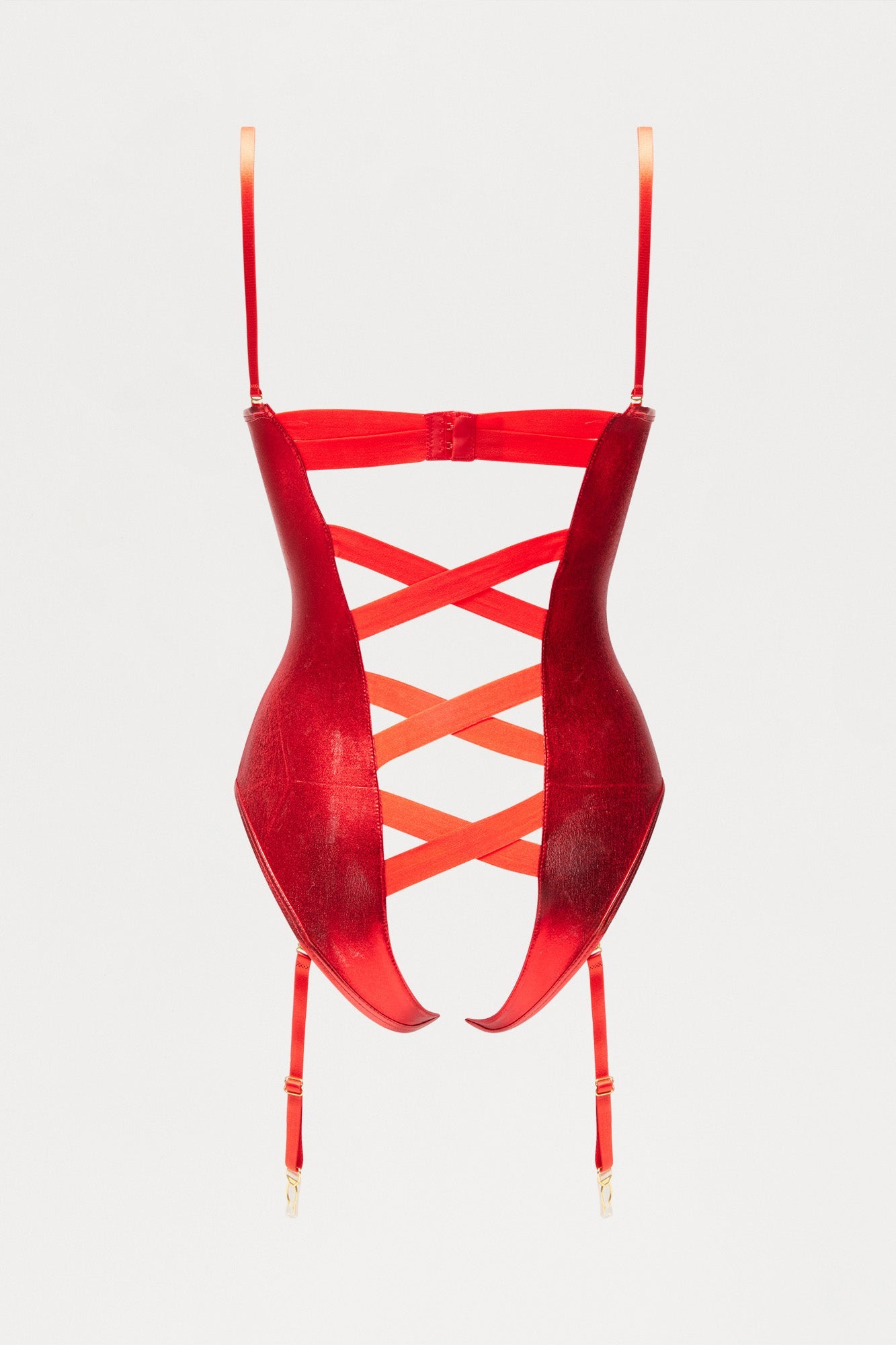 Forbidden Love Faux Leather Lace Up Crotchless Teddy - Red