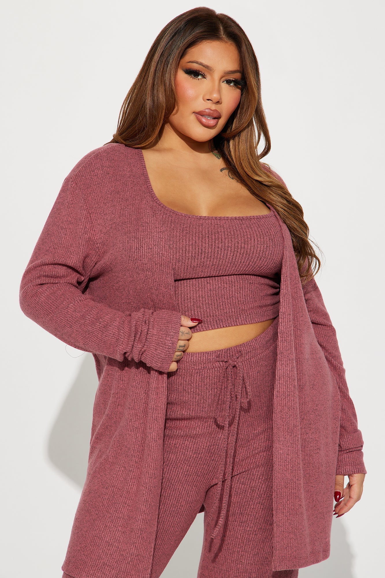 Calm N Cozy 3 Piece Pant Set - Mauve
