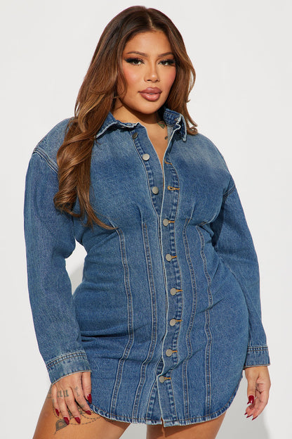 Alessandra Denim Mini Dress - Medium Wash