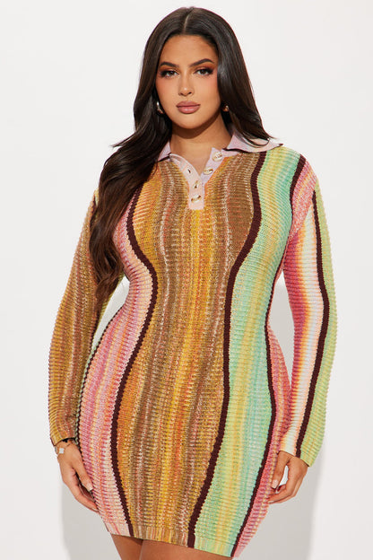 Calliope Collared Sweater Mini Dress - Pink/combo