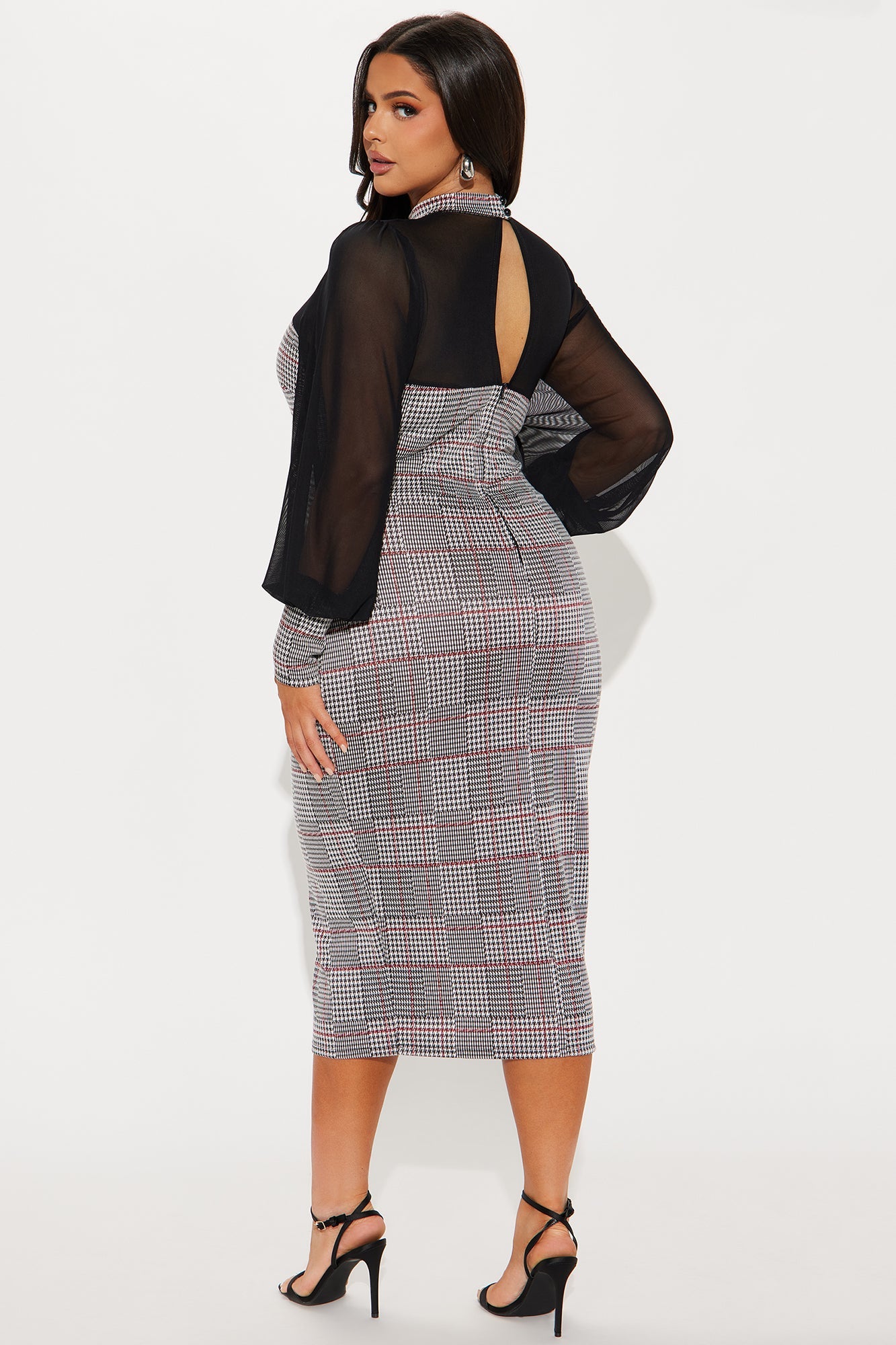 Hard To Handle Houndstooth Midi Dress - Black/Red
