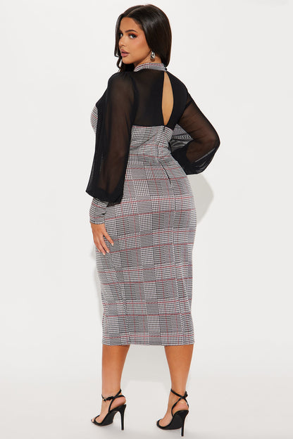 Hard To Handle Houndstooth Midi Dress - Black/Red