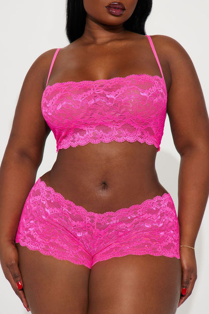 Sultry Moments Lace 2 Piece Set - Hot Pink