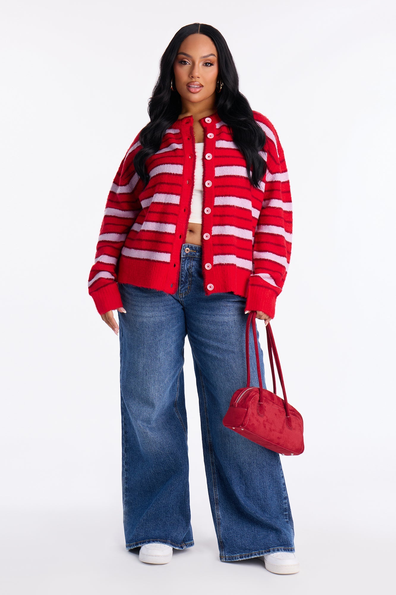 Evelyn Striped Cardigan - Red/combo