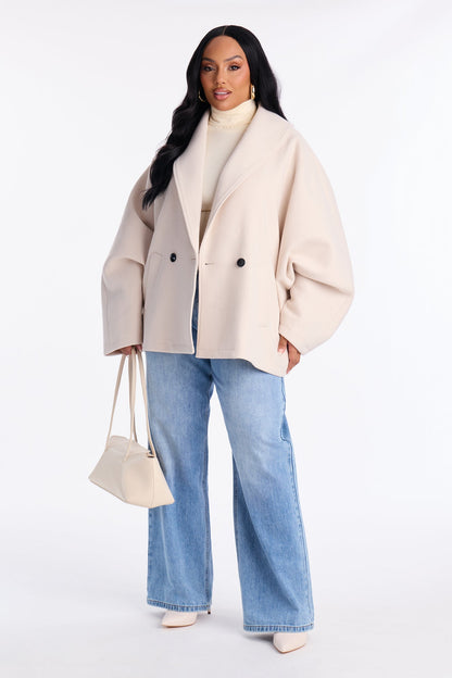 Hilda Double Breasted Faux Fool Slouch Coat - Oatmeal