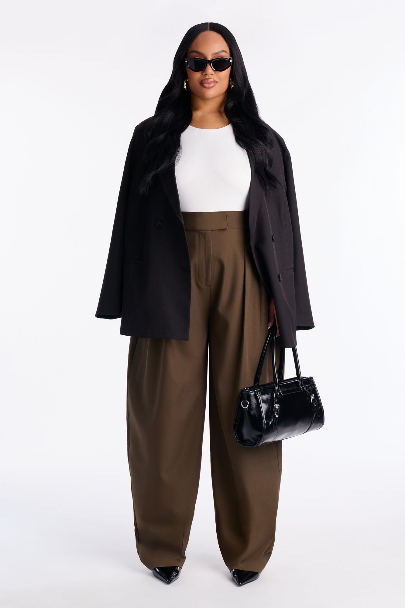 Long Lasting High Waisted Barrel Leg Trouser Pant 32″ - Olive