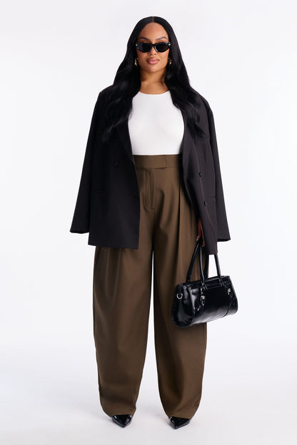 Long Lasting High Waisted Barrel Leg Trouser Pant 32″ - Olive