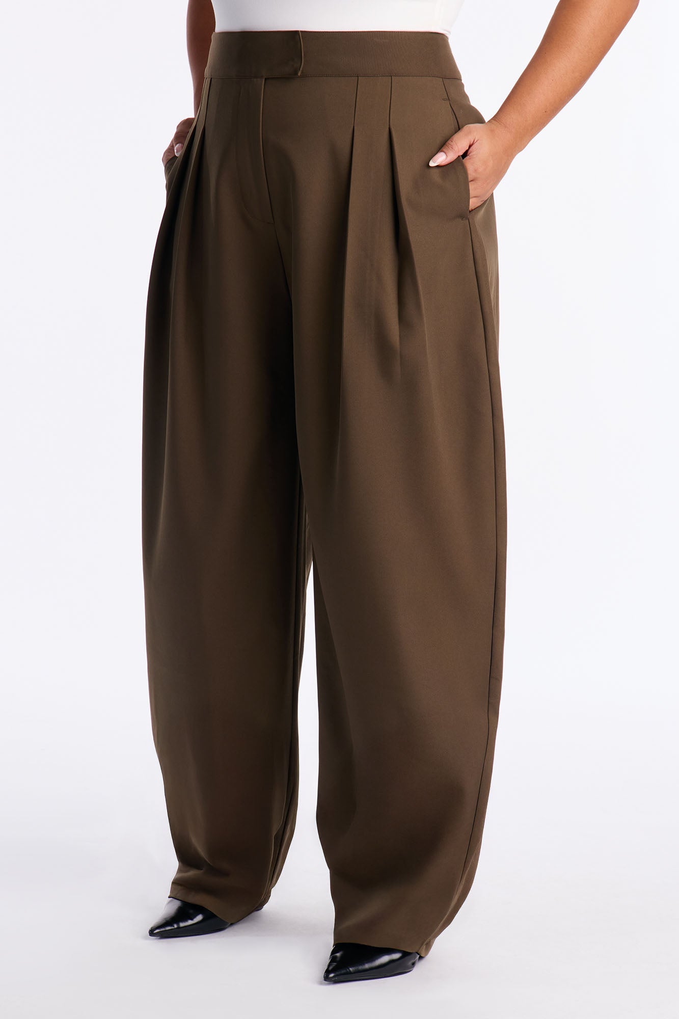 Long Lasting High Waisted Barrel Leg Trouser Pant 32″ - Olive