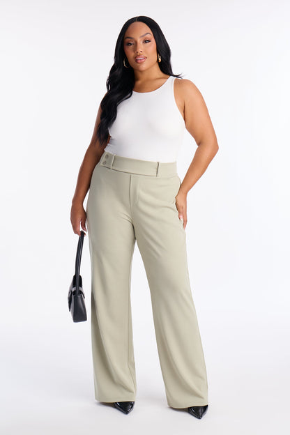 Office Tea Straight Leg Trouser Pant - Sage