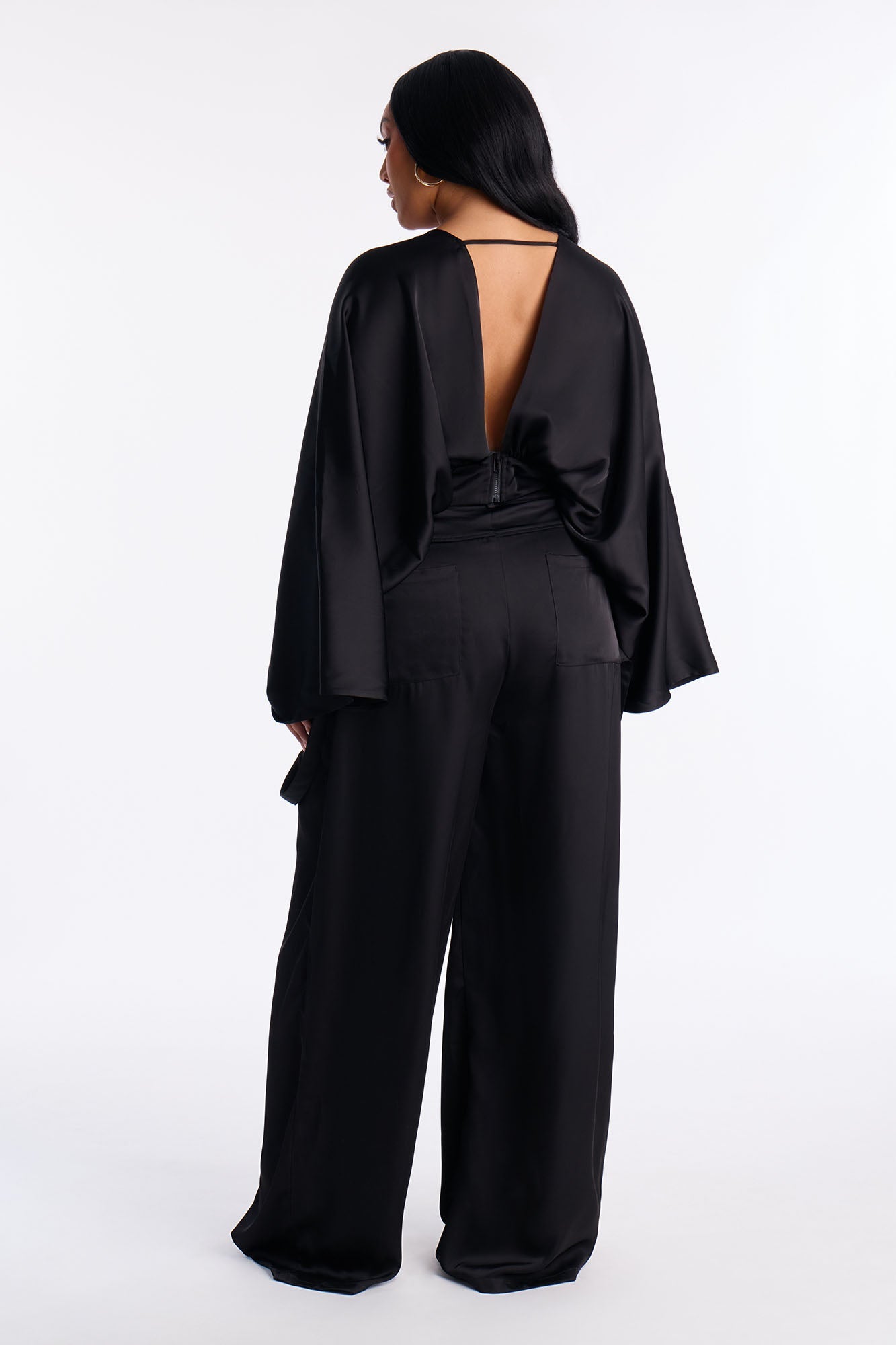 Farrah Satin Cargo Pant Set - Black