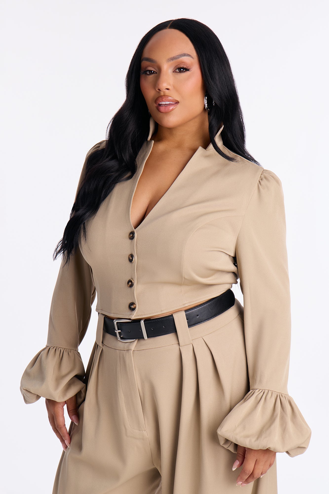 Sharp And Chic Balloon Pant Set - Taupe