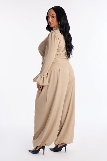 Sharp And Chic Balloon Pant Set - Taupe
