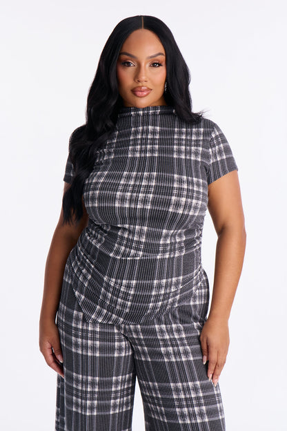 Monique Plaid Pant Set - Charcoal/combo