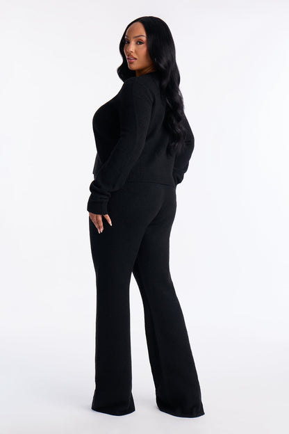 Carrie Embellished Bow Sweater Pant Set - Black