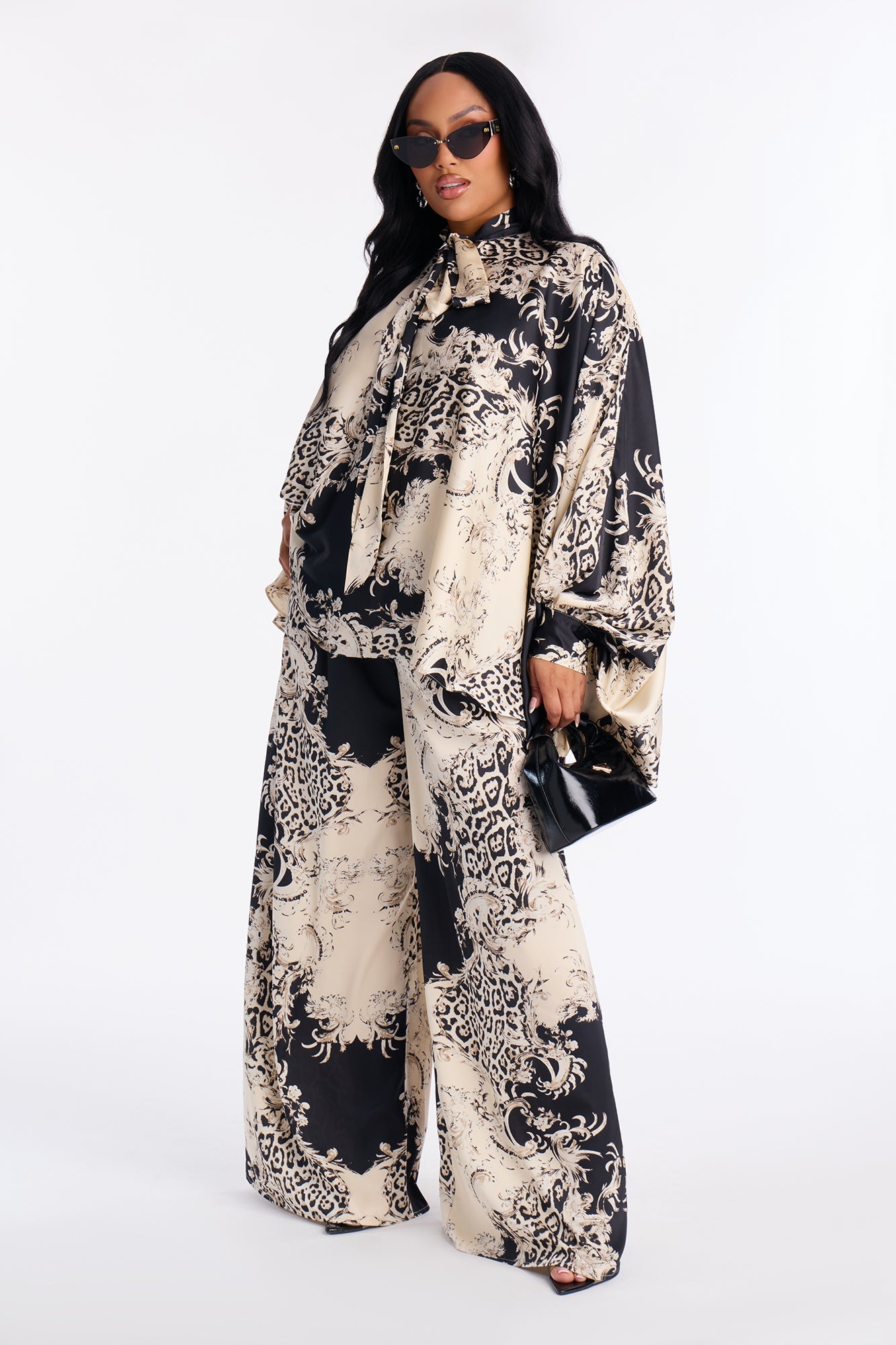 Fierce Flow Satin Pant Set - Cream/combo