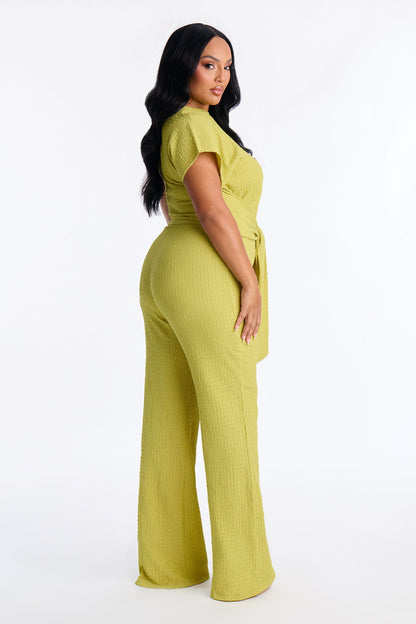 Clementine Textured Pant Set - Chartreuse