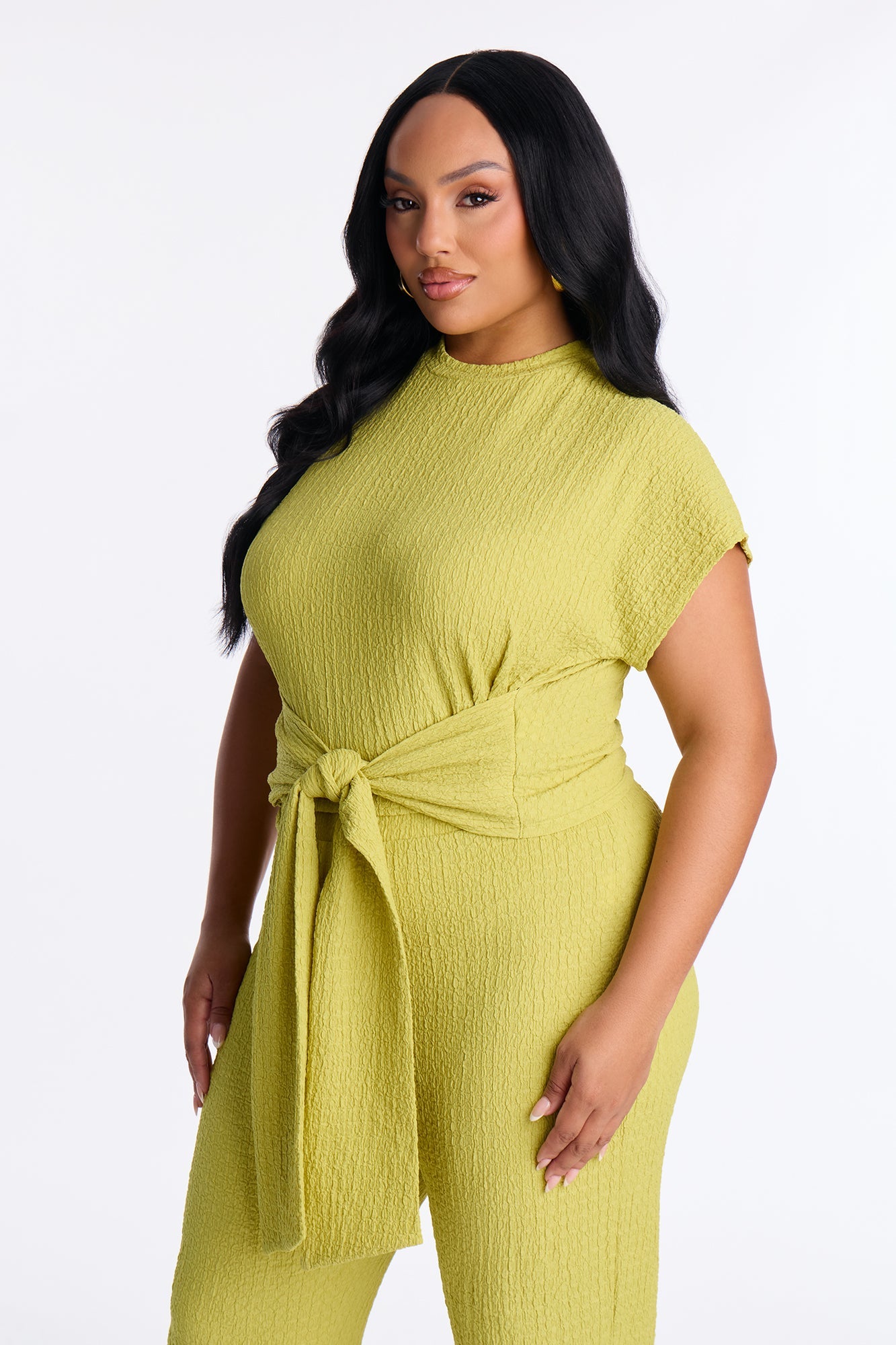 Clementine Textured Pant Set - Chartreuse