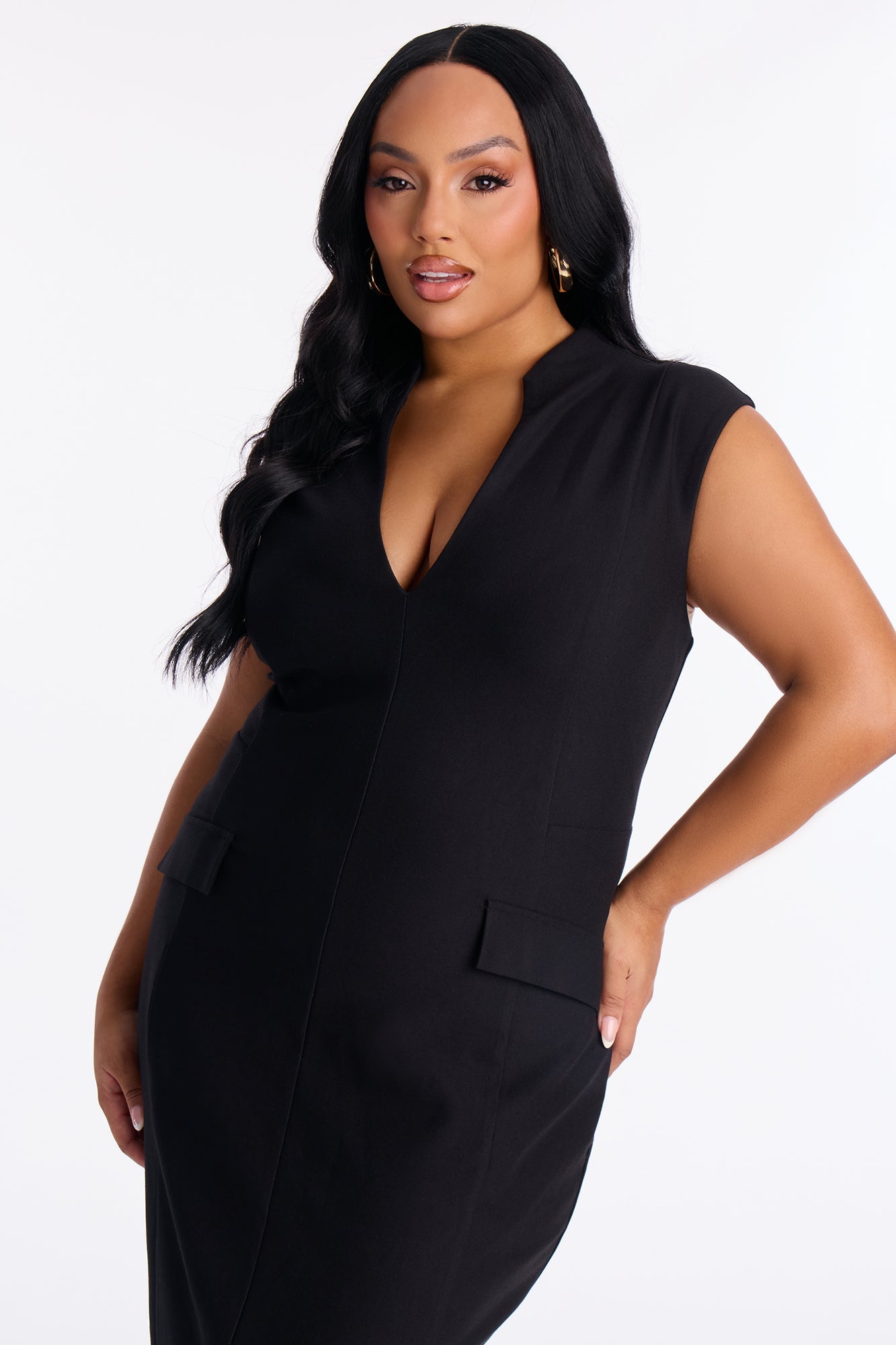 Busy Woman Body Sculpting Ponte Midi Dress - Black