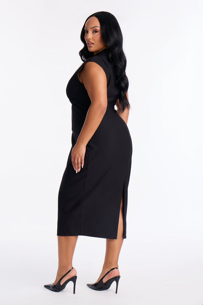 Busy Woman Body Sculpting Ponte Midi Dress - Black