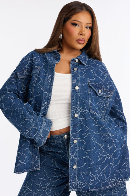 Live Wire Oversized Denim Shacket - Dark Wash