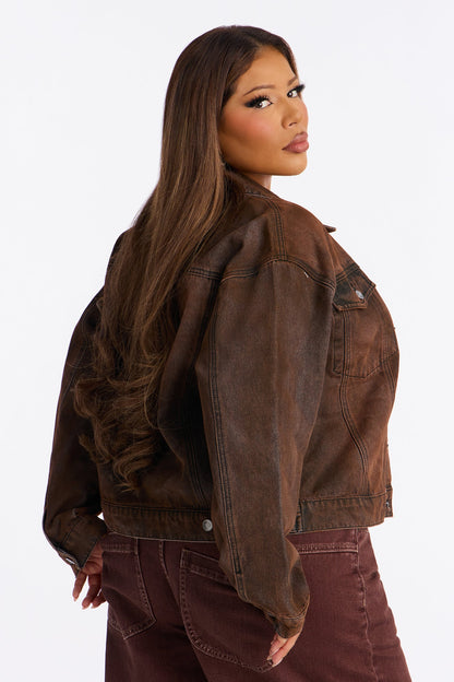 Abilene Coated Denim Trucker Jacket - Brown