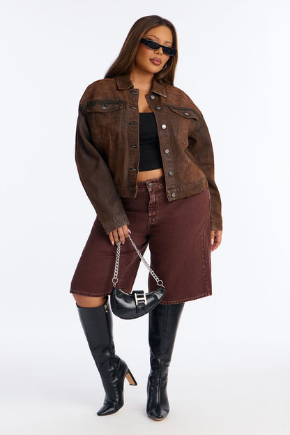 Abilene Coated Denim Trucker Jacket - Brown