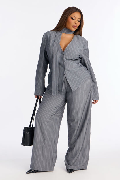 Ready To Rule 3 Piece Pinstripe Blazer Pant Set - Grey