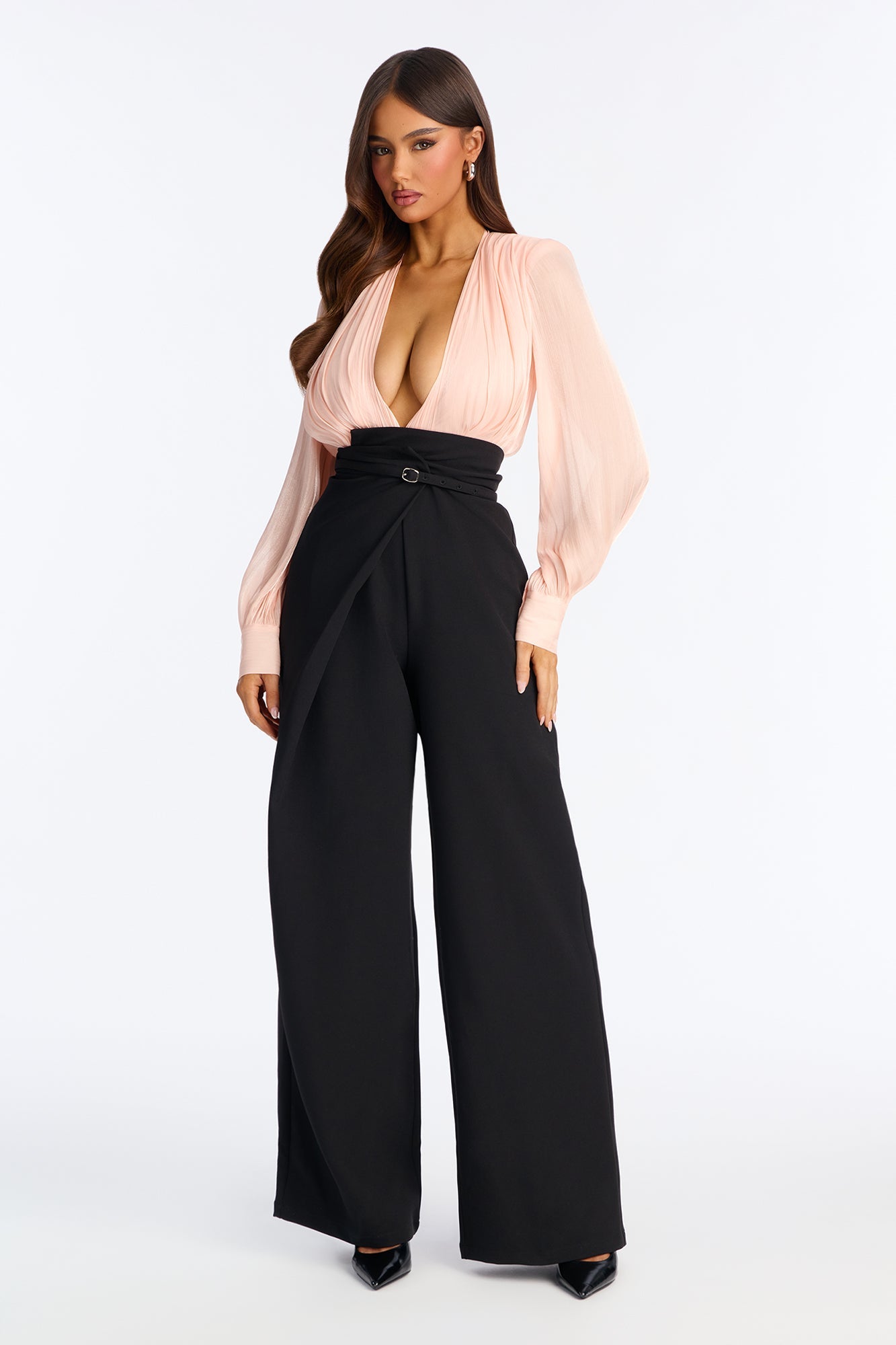 Lucinda Wide Leg Belted Jumpsuit - Peach
