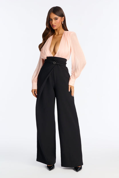 Lucinda Wide Leg Belted Jumpsuit - Peach