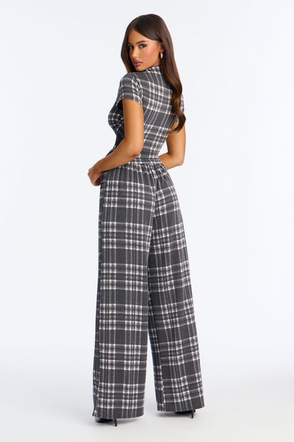 Monique Plaid Pant Set - Charcoal/combo