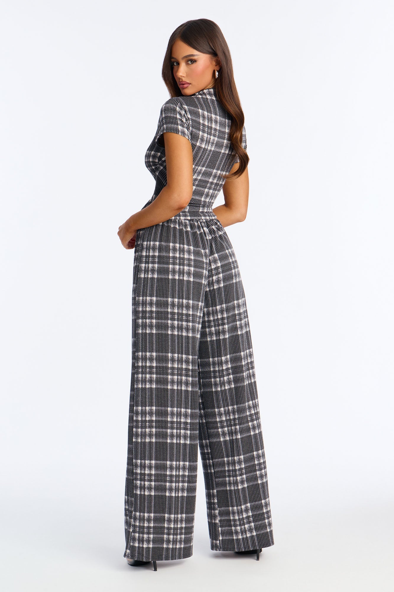 Monique Plaid Pant Set - Charcoal/combo