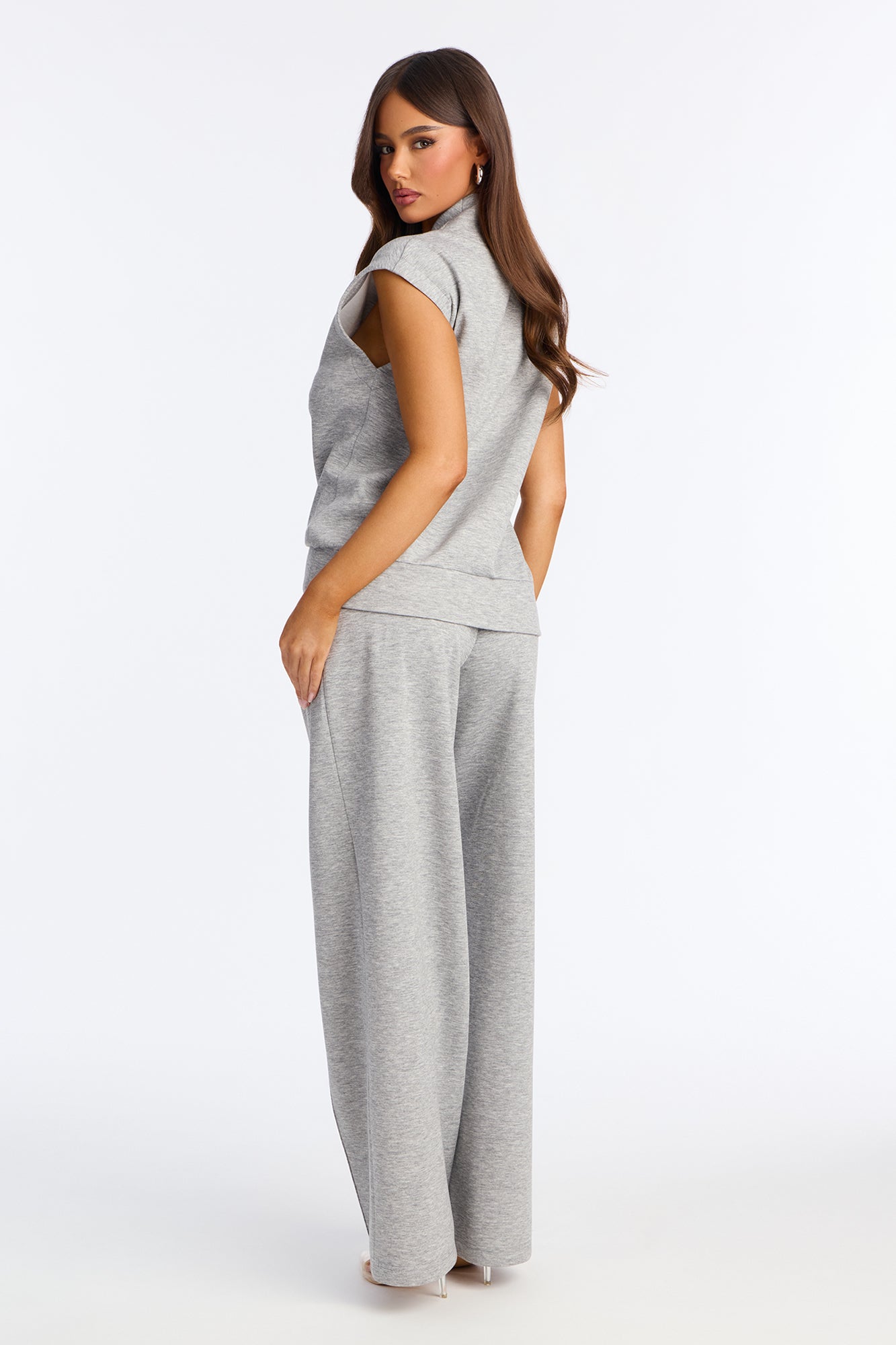 Shea Quarter Zip Sleeveless Pant Set - Heather Grey