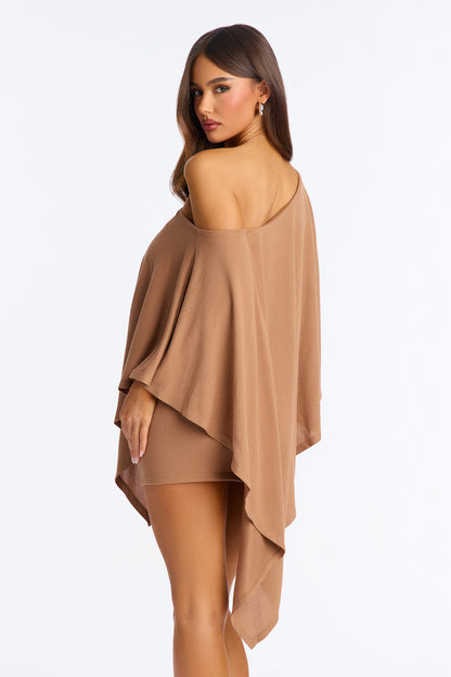 Charlotte Asymmetrical Sweater Mini Dress - Brown
