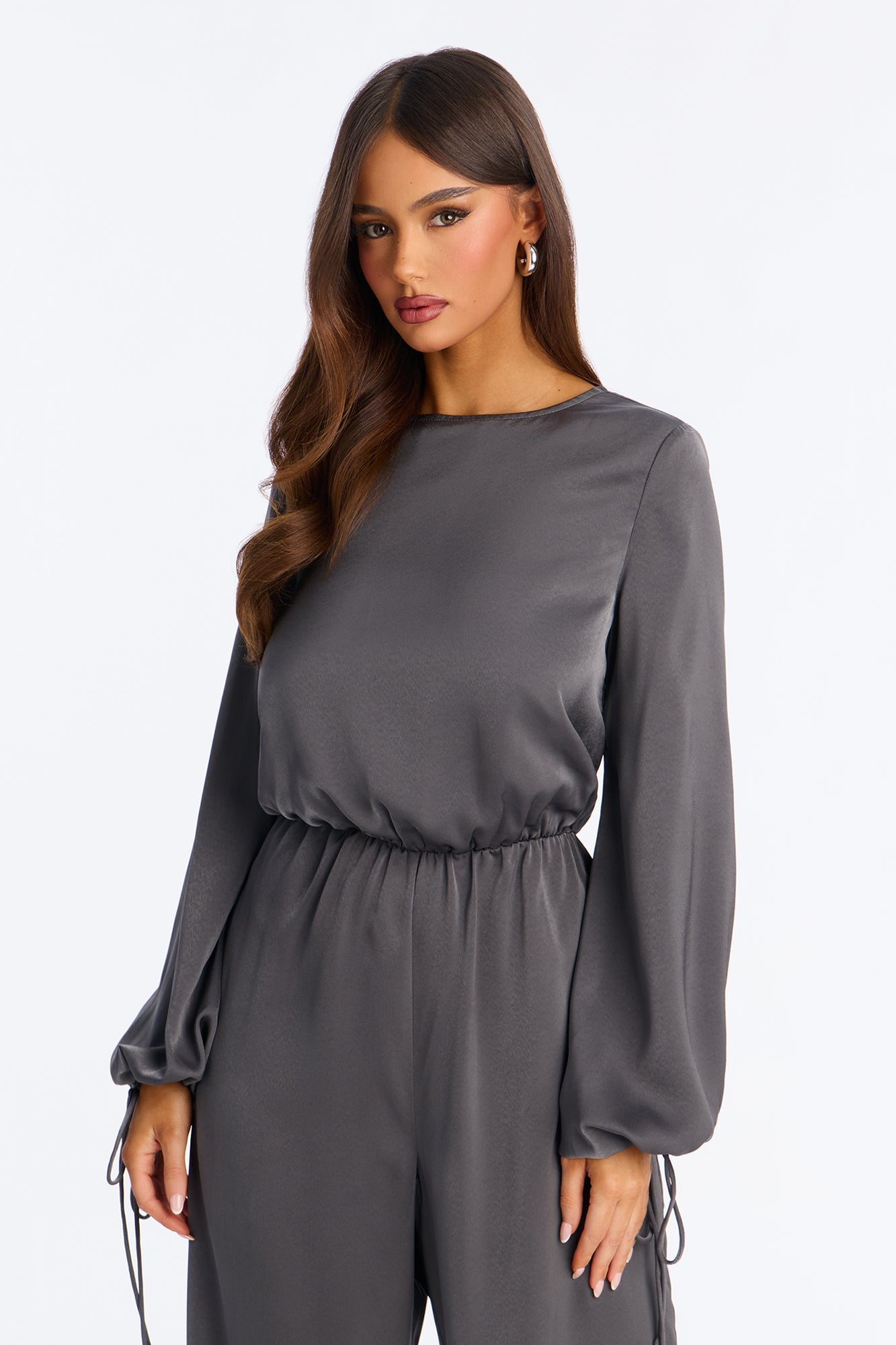 Shayla Satin Jogger Jumpsuit - Charcoal