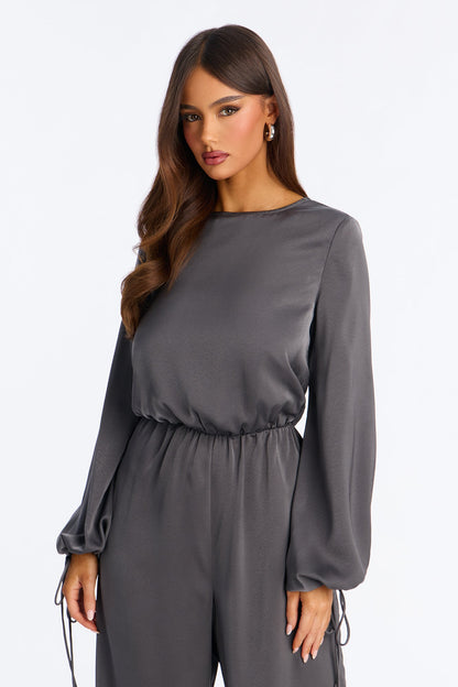 Shayla Satin Jogger Jumpsuit - Charcoal