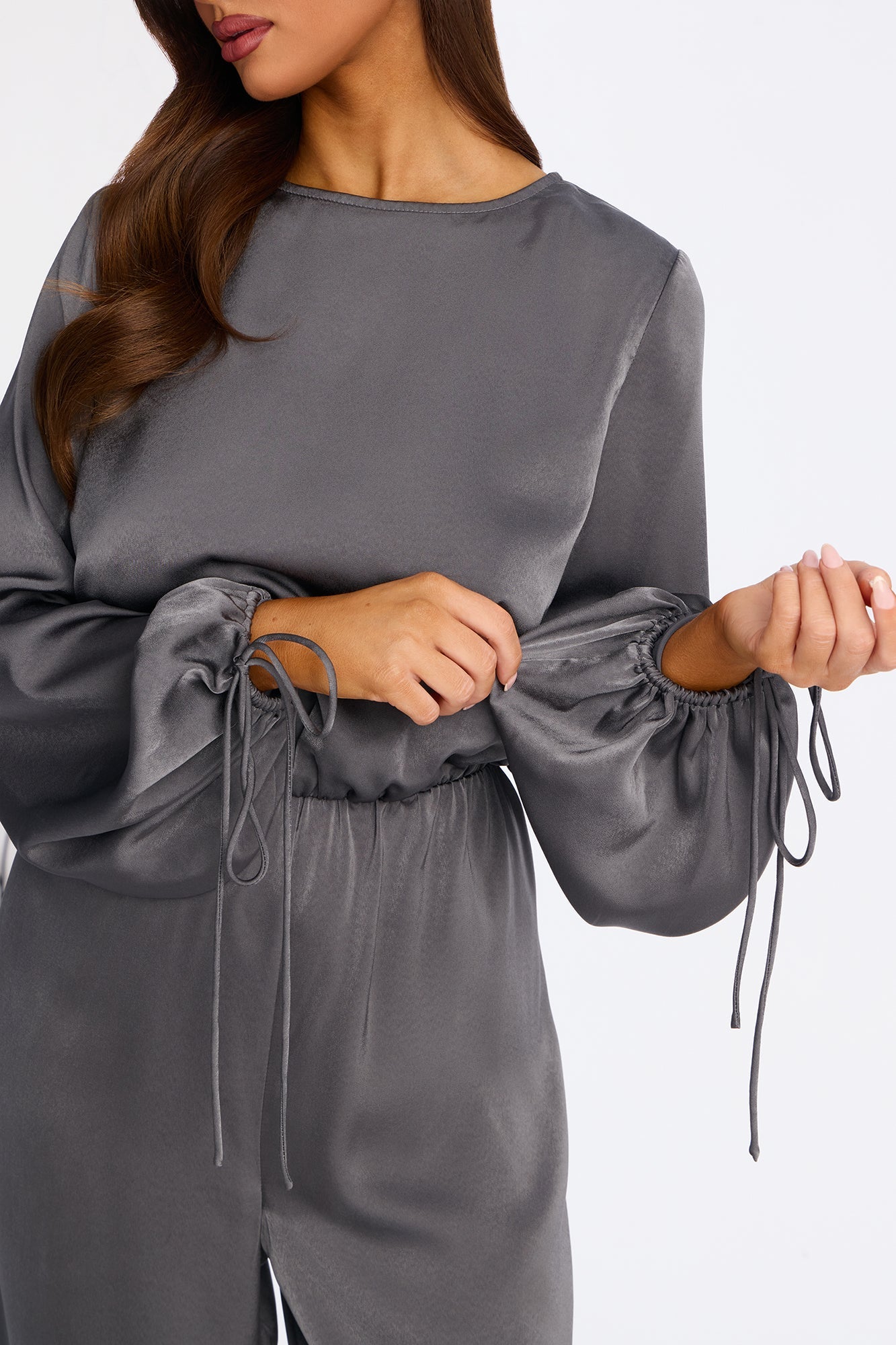 Shayla Satin Jogger Jumpsuit - Charcoal