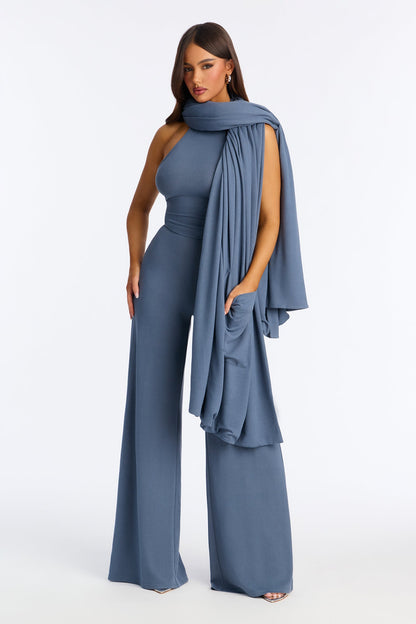 Breanna 2 Piece Wide Leg Jumpsuit And Wrap Set - Charcoal