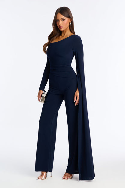 Giselle Off Shoulder Wide Leg Jumpsuit - Navy