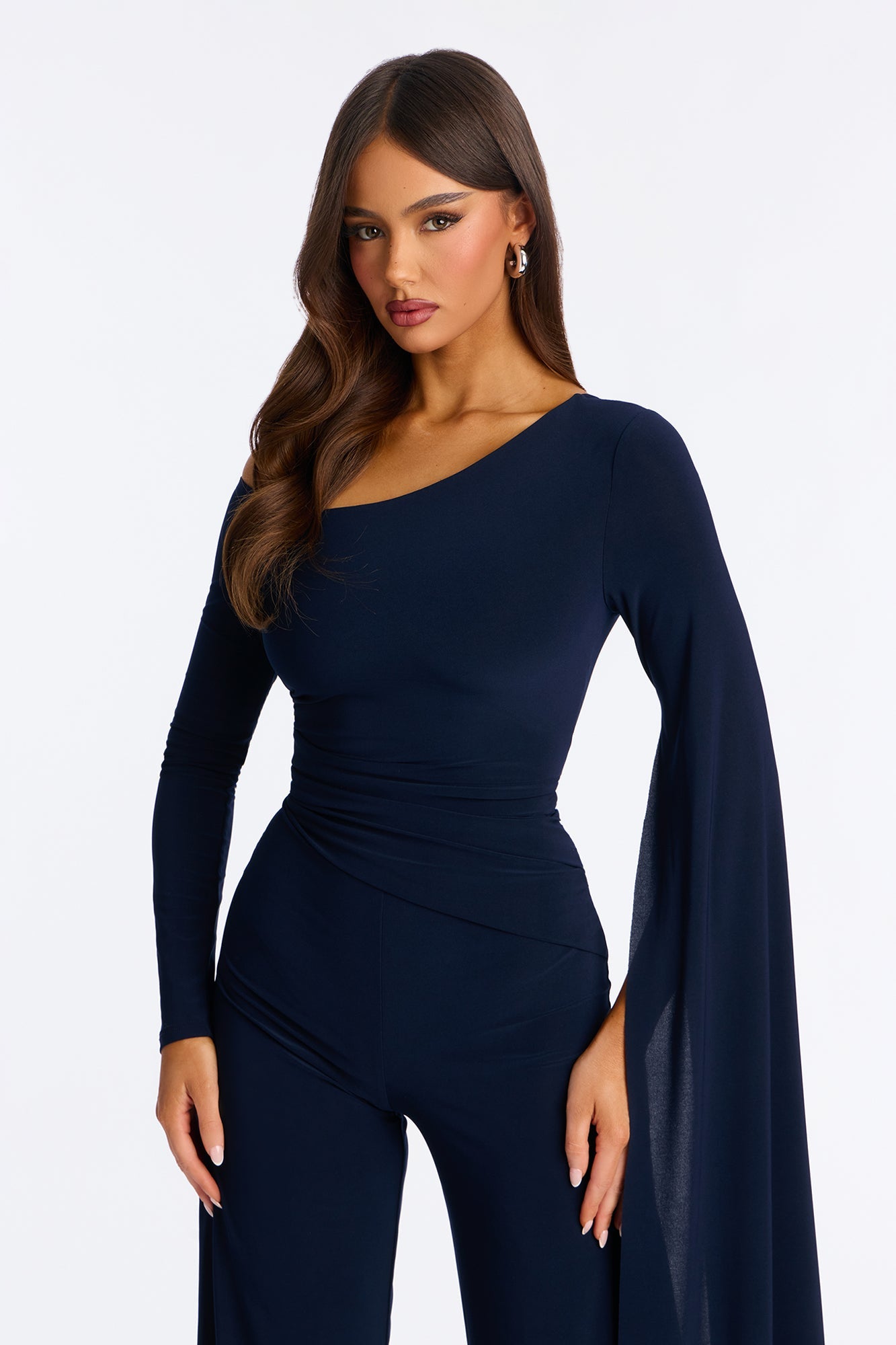 Giselle Off Shoulder Wide Leg Jumpsuit - Navy