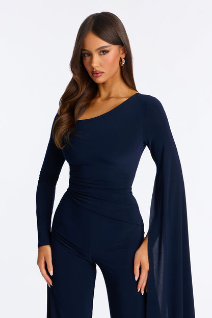 Giselle Off Shoulder Wide Leg Jumpsuit - Navy